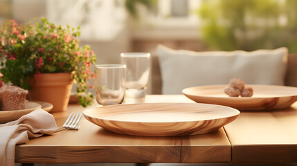 Fototapeta premium empty wooden plate on wooden table