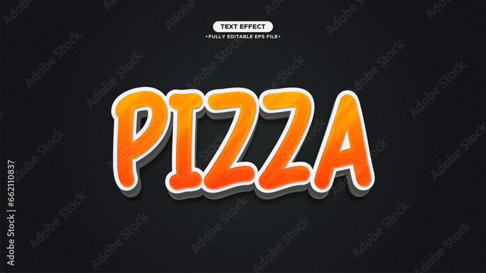 Poster pizza 3d vector text effect chrome style for banner and promotion headline. editable font and text