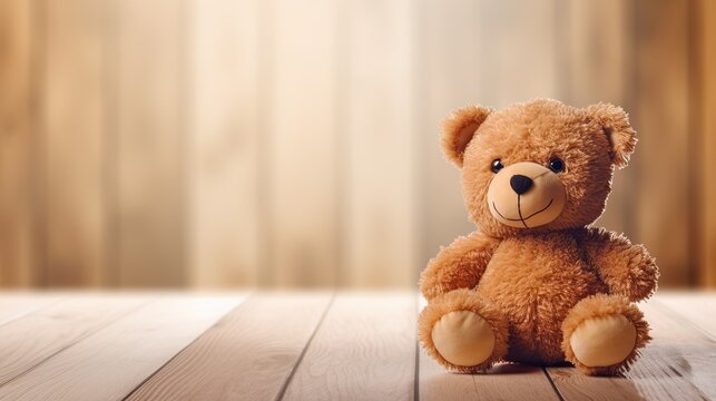 teddy bear on wooden board