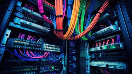 Photo sur Aluminium brossé Magasin de musique Close-up shot of networking cable management located in the server room