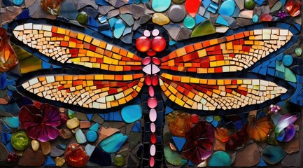 Mosaic of colorful dragonfly - obrazy, fototapety, plakaty
