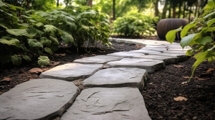 Concrete walk path in the garden close up.