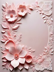 Beautiful floral decoration on pink paper, stationery, wedding card, paper art