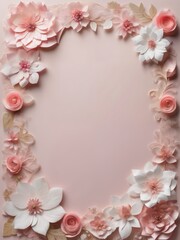 Beautiful floral decoration on pink paper, stationery, wedding card, paper art