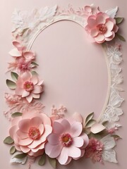 Beautiful floral decoration on pink paper, stationery, wedding card, paper art