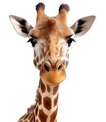 Close up of Giraffe head face shot on transparent background