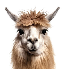 Front view of a llama close-up isolated on white background cutout