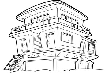 outline of beach house for coloring page