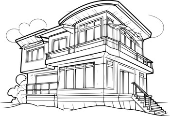 outline of beach house for coloring page