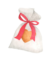 Decorative elements. Symbols of Valentine's Day. Hand drawn watercolor illustration.