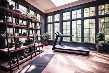 Foto op Canvas A room contains gym equipment for doing fitness exercises at home © pariketan