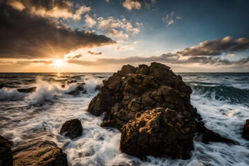 Obraz premium Large rock in the ocean 