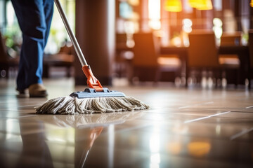 Floor mopping activities to maintain a clean and healthy environment - obrazy, fototapety, plakaty