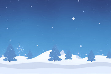 Winter landscape with snow and trees, winter landscape vector illustration, Flat design winter background, Abstract background for web design