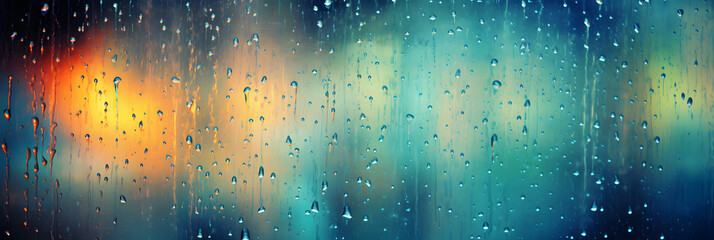 abstract colourful background with rain drops on window glass - obrazy, fototapety, plakaty