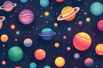 Exoplanets quirky doodle pattern, wallpaper, background, cartoon, vector, whimsical Illustration © Natalie