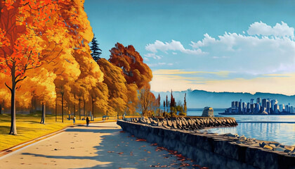Stanley Park during the fall in Vancouver, British Columbia, Canada - obrazy, fototapety, plakaty