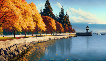 Stanley Park during the fall in Vancouver, British Columbia, Canada - obrazy, fototapety, plakaty