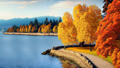Fototapeta premium Stanley Park during the fall in Vancouver, British Columbia, Canada