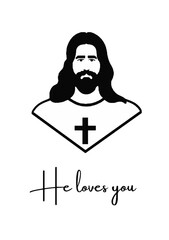 Jesus Christ he loves you, Blessed jesus christ, Jesus Christ portrait with high quality vector illustration.For covers, books, posters, t-shirts, clothes, car mirror