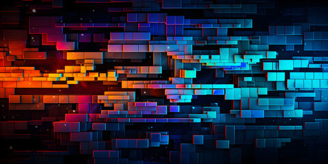 colourful abstract neon mosaic background with cubes - obrazy, fototapety, plakaty