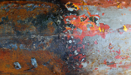 Burn marks and rust marks from steel texture welded with fire in Steel Factory - obrazy, fototapety, plakaty