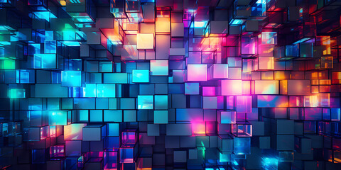 colourful abstract neon mosaic background with cubes - obrazy, fototapety, plakaty