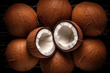 top view of a bunch of coconuts with shells  - Powered by Adobe