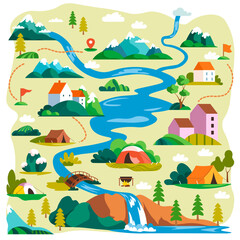 Hiking cartoon map or route with pointers vector