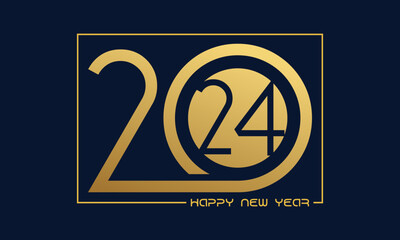 Happy new year 2024 typography design. Holiday lettering isolated on dark background. 2024 New year concept for banner, greeting card, poster and calligraphy design.