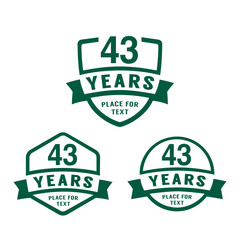 43 years anniversary celebration logotype. 43rd anniversary logo collection. Set of anniversary design template. Vector illustration.