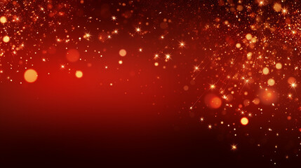 red glitter and bokeh lights for celebration back drop on black background