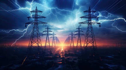 lightning on electricity towers