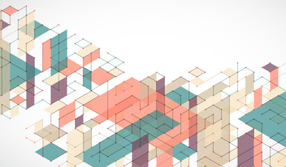 Abstract rectro colored  background in isometric style.