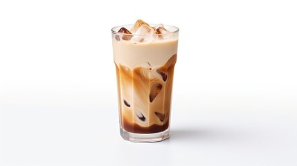iced coffee latte in a glass isolated on a white background