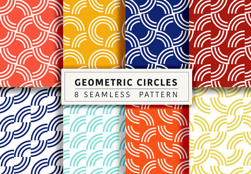 Mockup of 8 customizable repeatable patterns, curved lines and circular shapes