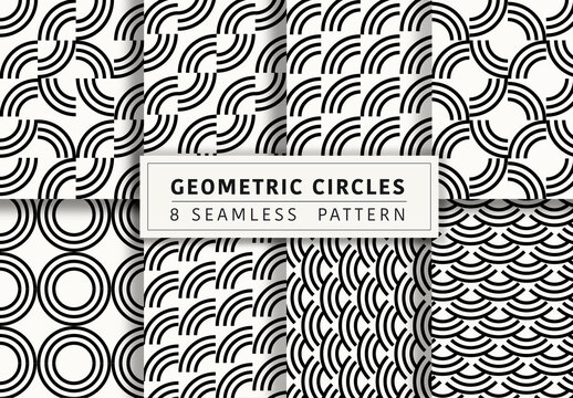 Mockup of 8 customizable repeatable patterns, monochrome