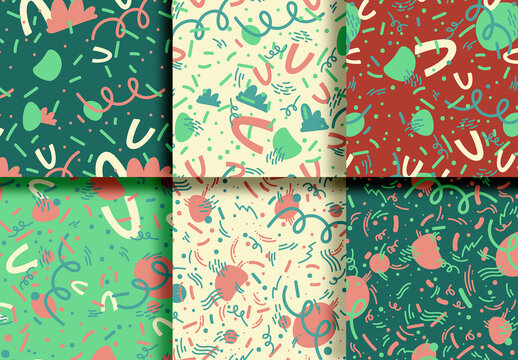 Mockup of 6 customizable repeatable green and neutral abstract shapes