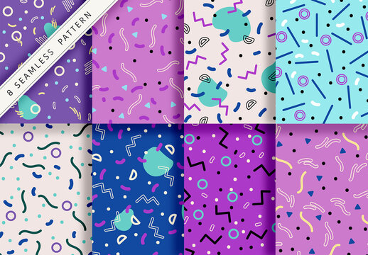 Mockup of 8 customizable repeatable abstract shapes, purple tones