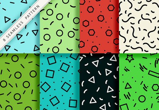 Mockup of 8 customizable repeatable bright patterns and shapes