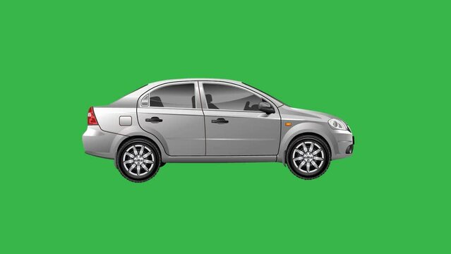 animated clip of green screen recording of silver city car driving. to create animations, presentations and films