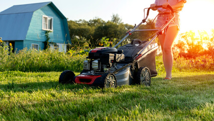 lawn mower on a mown lawn