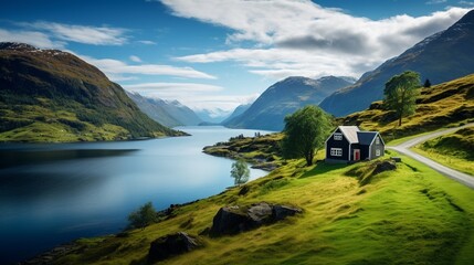 Beautiful natural landscape with small house