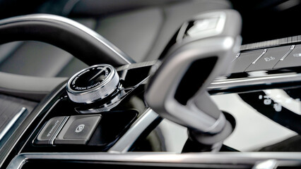 the gearshift joystick in a modern car