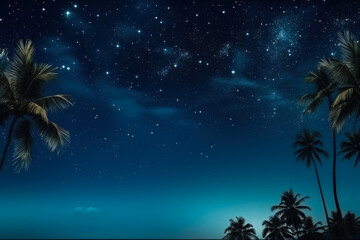 Fototapeta na wymiar Starry night sky on New Years Eve in a tropical location background with empty space for text 