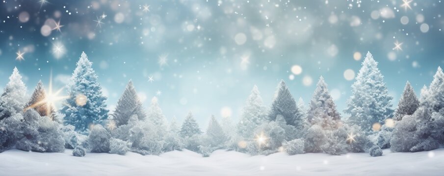 Chrsitmas decorative background with snow and pine tree