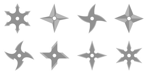 shuriken vector collection set. traditional Japanese weapons. ninja weapons. throwing weapons