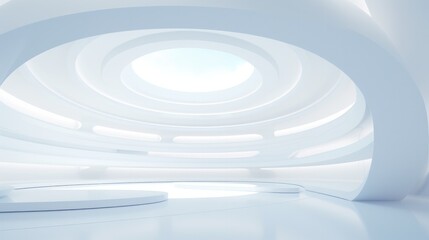 Abstract Architecture Background. Blue andvWhite Circular Building. 3d Rendering