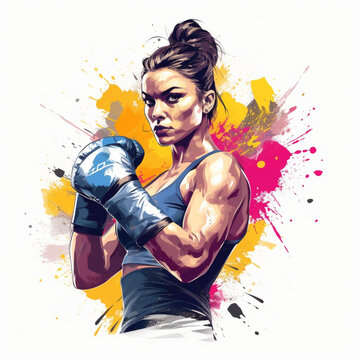 Concept of woman in sports, illustration of a female boxer who is dedicated to exercise