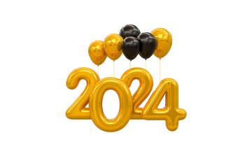 3d rendering Happy new year 2024 gold 3d text effect banner design template